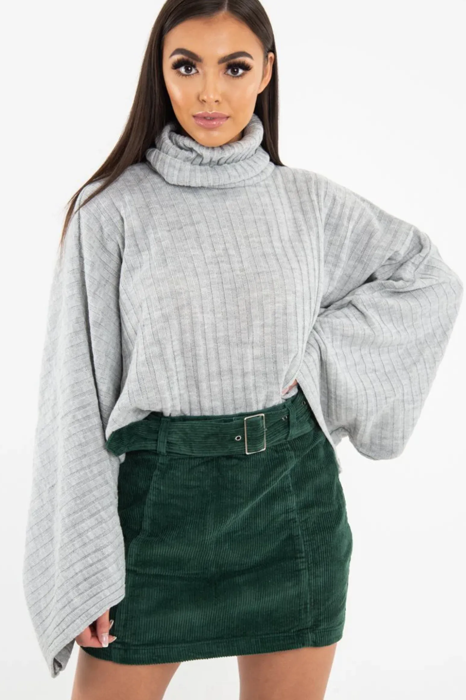Rebellious Fashion Green Corduroy Belted Mini Skirt - Mariel
