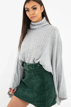 Rebellious Fashion Green Corduroy Belted Mini Skirt - Mariel