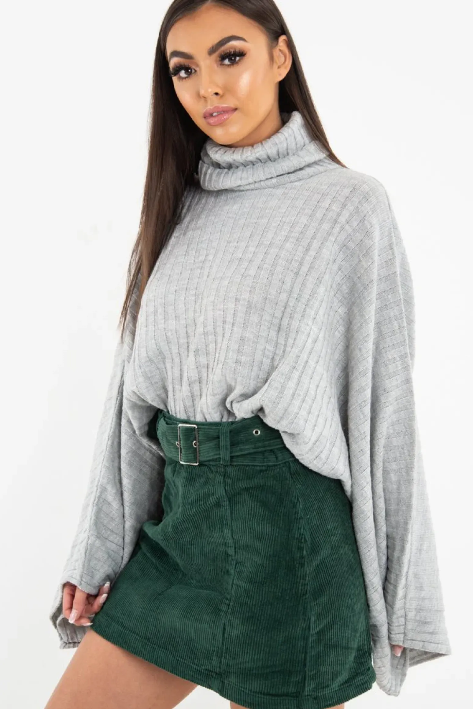 Rebellious Fashion Green Corduroy Belted Mini Skirt - Mariel