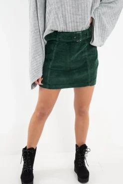 Rebellious Fashion Green Corduroy Belted Mini Skirt - Mariel