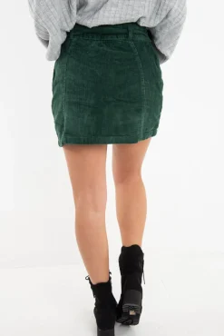Rebellious Fashion Green Corduroy Belted Mini Skirt - Mariel