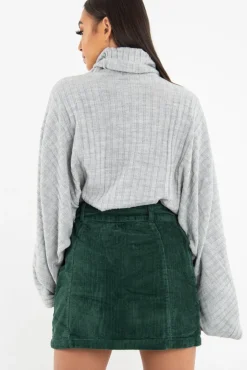 Rebellious Fashion Green Corduroy Belted Mini Skirt - Mariel