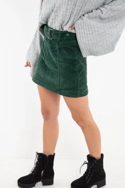 Rebellious Fashion Green Corduroy Belted Mini Skirt - Mariel