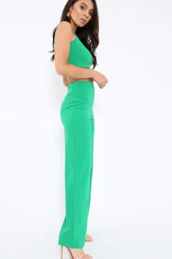 Rebellious Fashion Green Crop Top and Trousers Co-ord Set - Kimmy