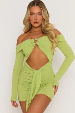 Rebellious Fashion Green Cut Out Bead Trim Mini Dress - Reneta