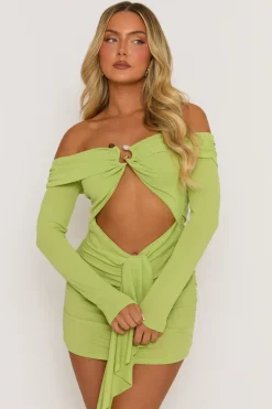 Rebellious Fashion Green Cut Out Bead Trim Mini Dress - Reneta