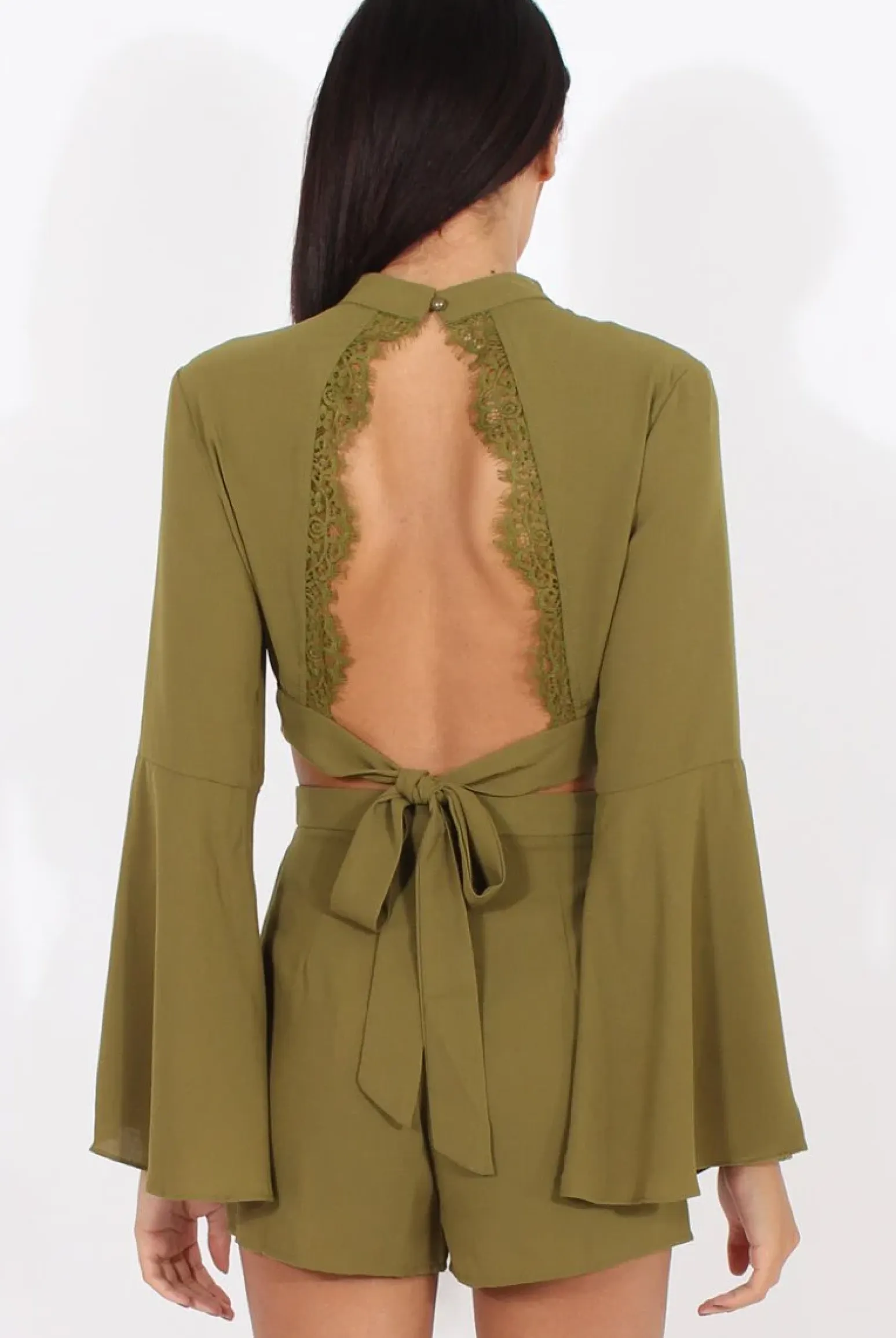 Rebellious Fashion Green Cut Out Bell Sleeve Co-ord - Leia
