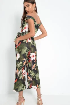 Rebellious Fashion Green Floral Belted Culotte Jumpsuit - Nayali