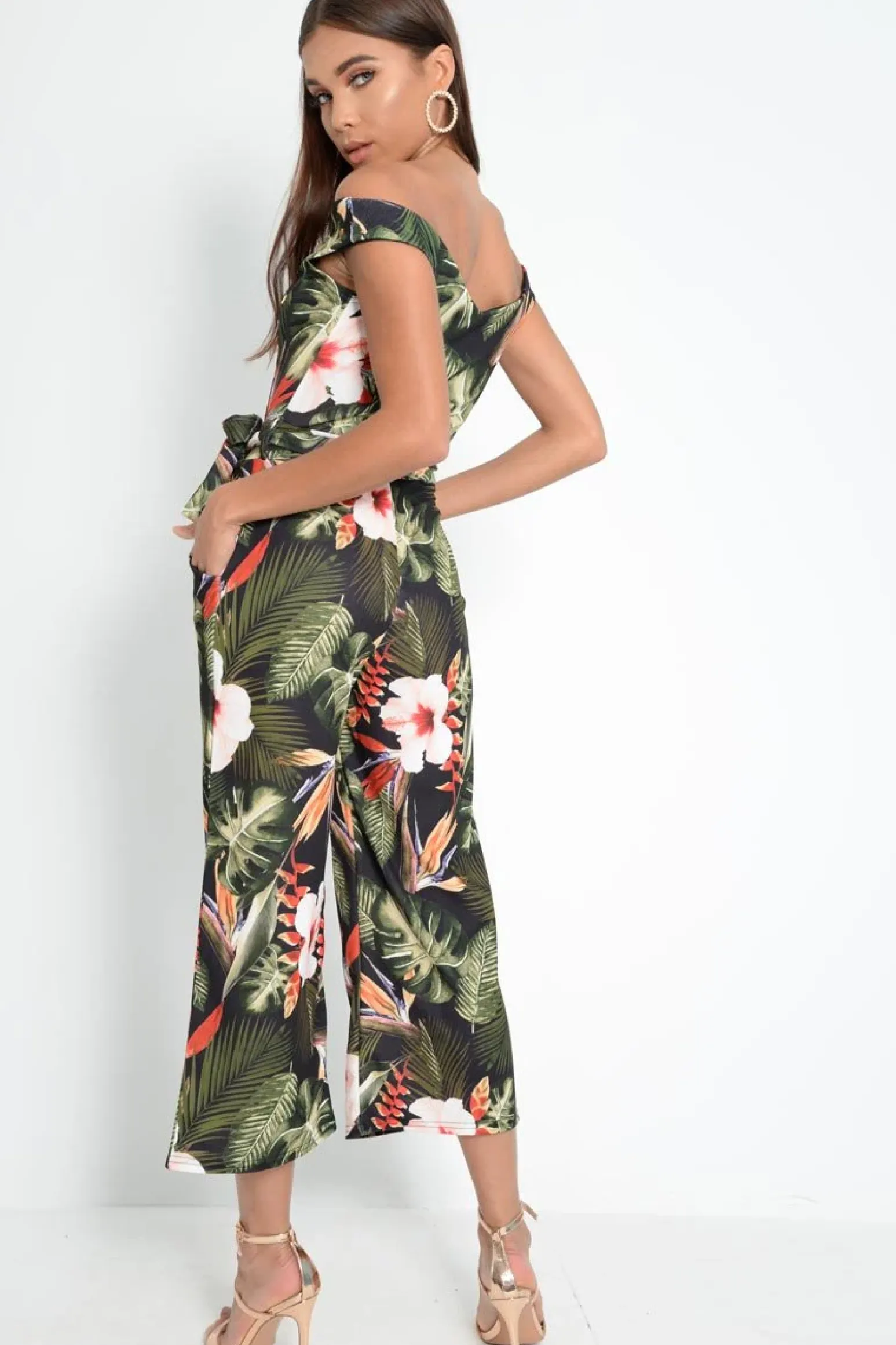Rebellious Fashion Green Floral Belted Culotte Jumpsuit - Nayali