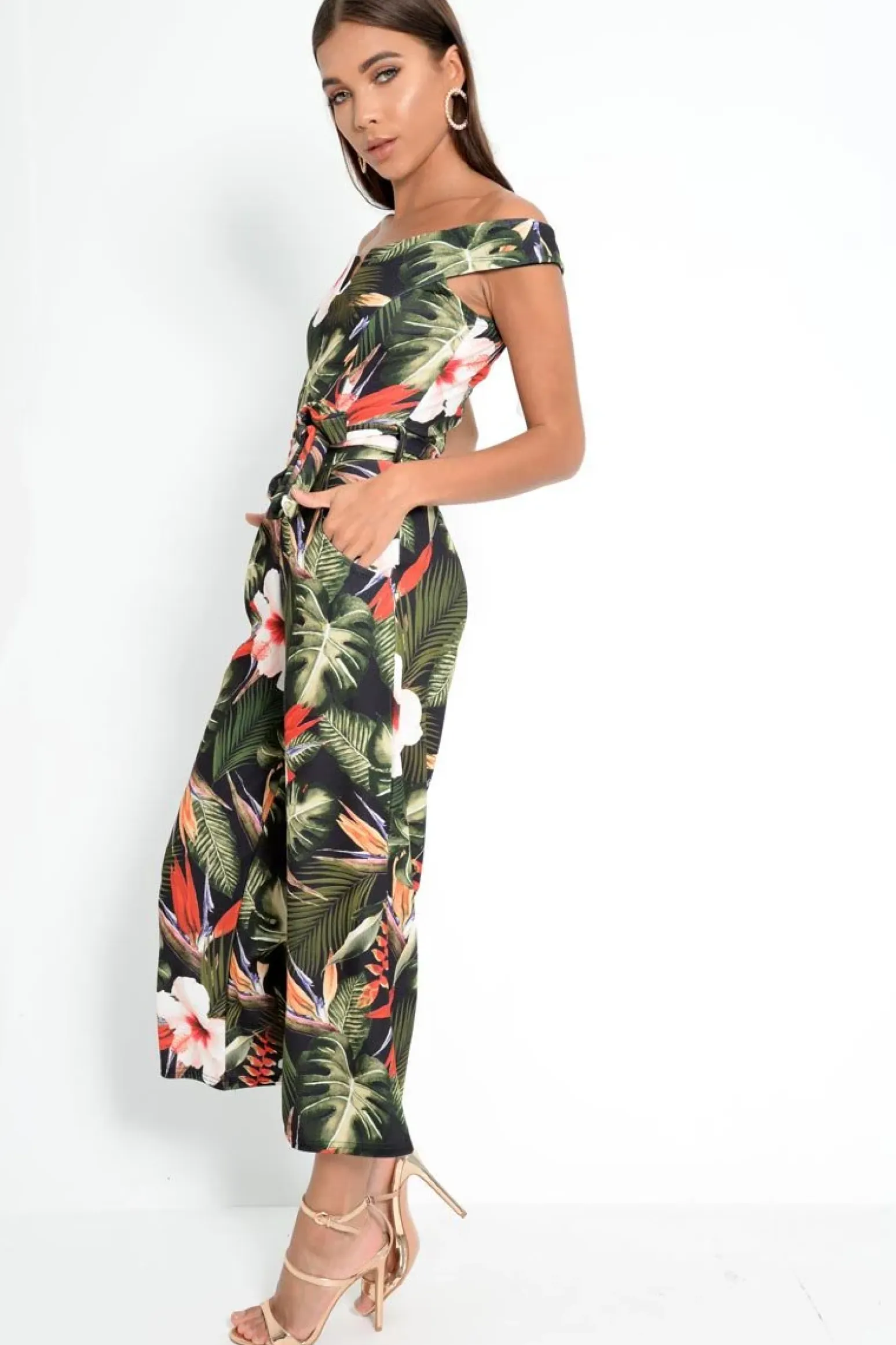 Rebellious Fashion Green Floral Belted Culotte Jumpsuit - Nayali
