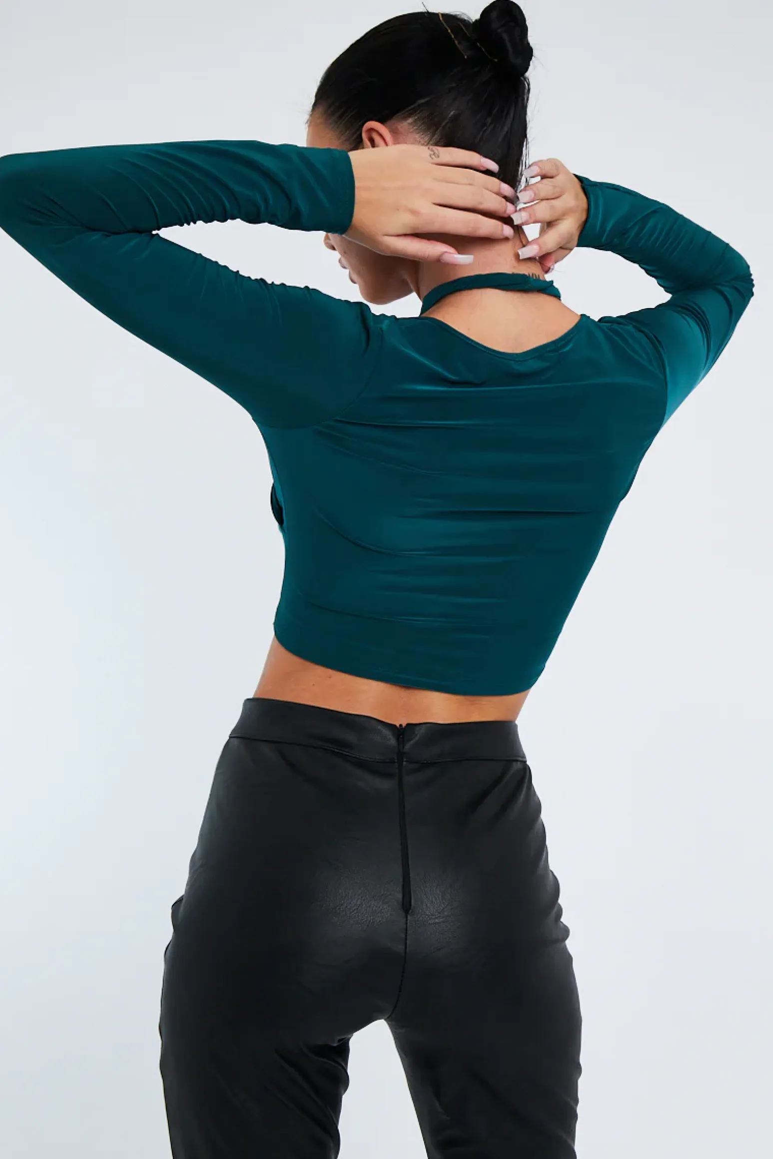 Rebellious Fashion Green Halter Neck Cut Out Crop Top - Sno