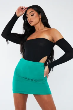 Rebellious Fashion Green Jersey Bodycon Mini Skirt - Capri