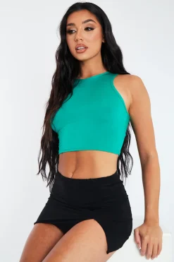 Rebellious Fashion Green Jersey Racerback Crop Top - Bailey