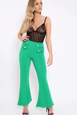 Rebellious Fashion Green Kick Flare Pants - Rita