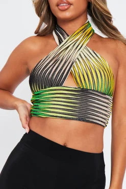 Rebellious Fashion Green Mesh Blend Halter Neck Crop Top - Naroa