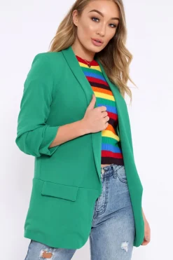 Rebellious Fashion Green Open Front Ruffled Sleeves Blazer - Kanna