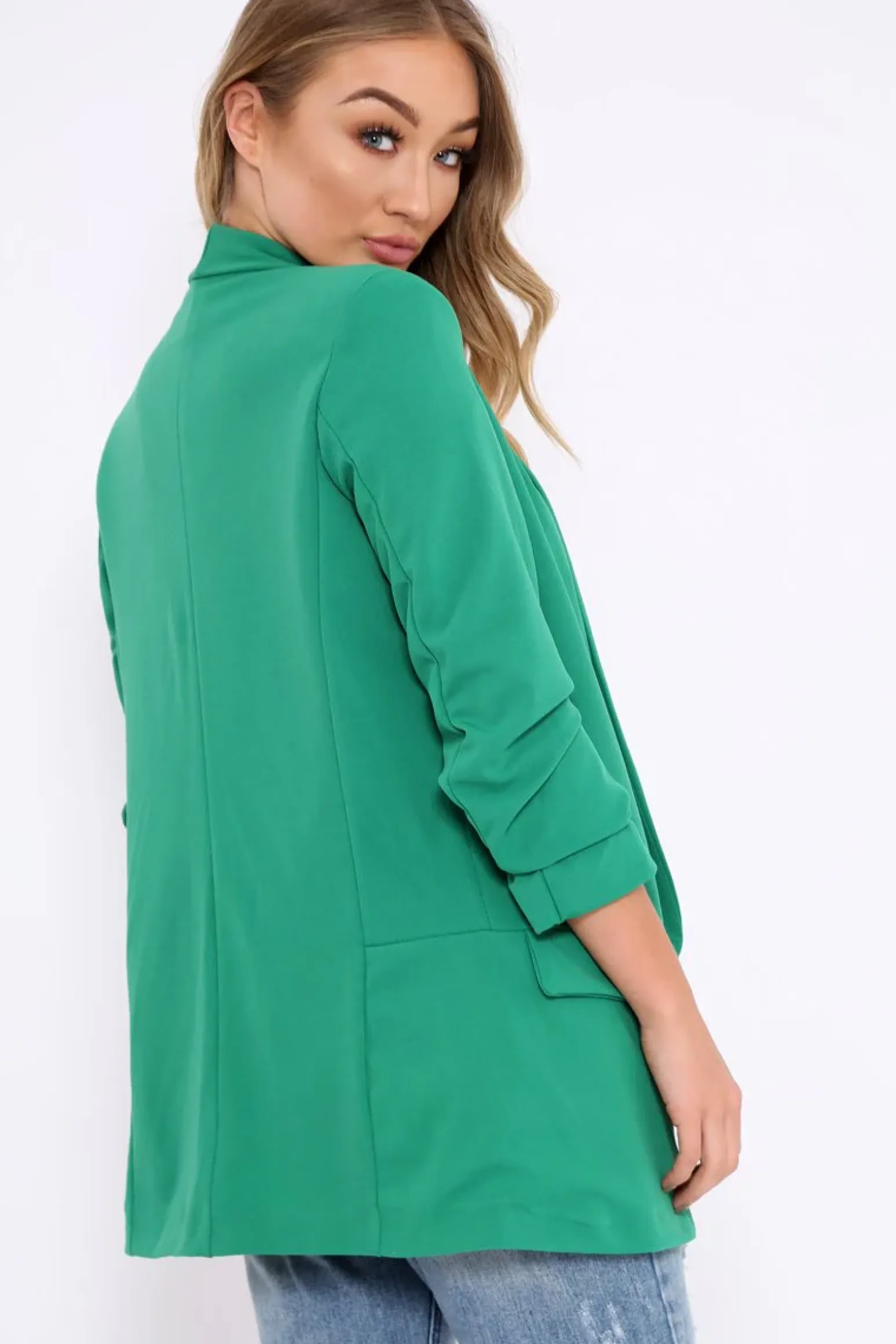 Rebellious Fashion Green Open Front Ruffled Sleeves Blazer - Kanna