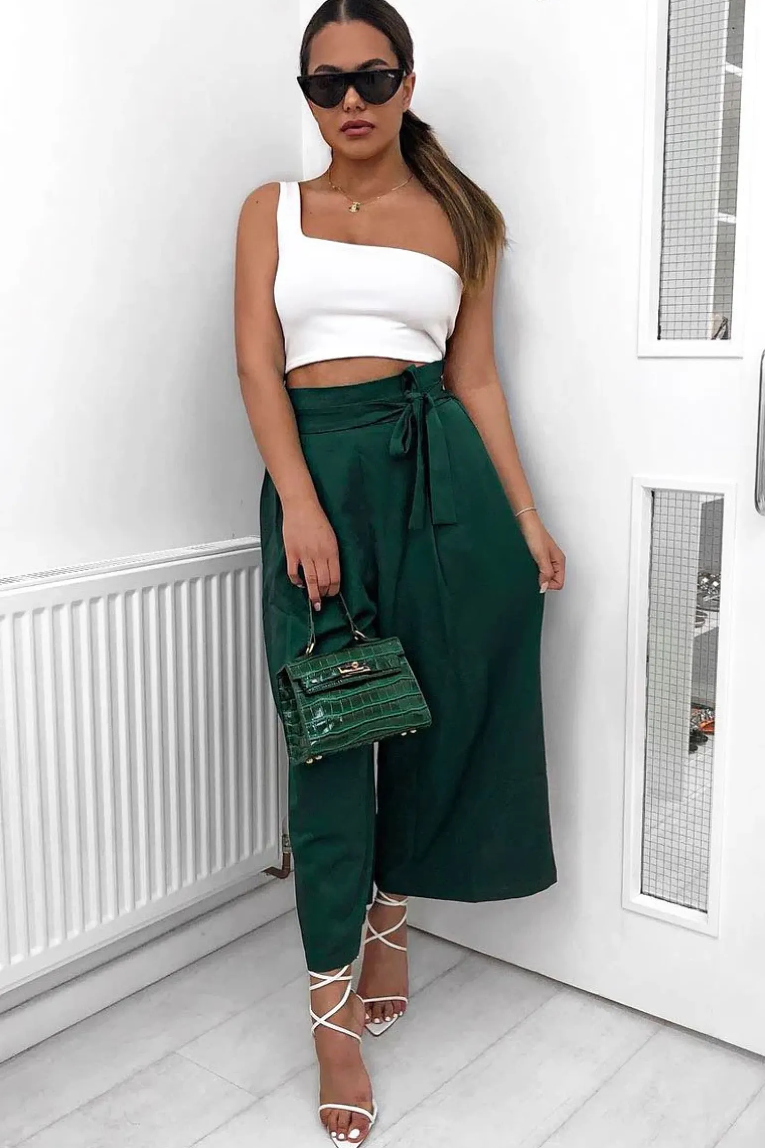 Rebellious Fashion Green Paper Bag Waist Culottes - Eris