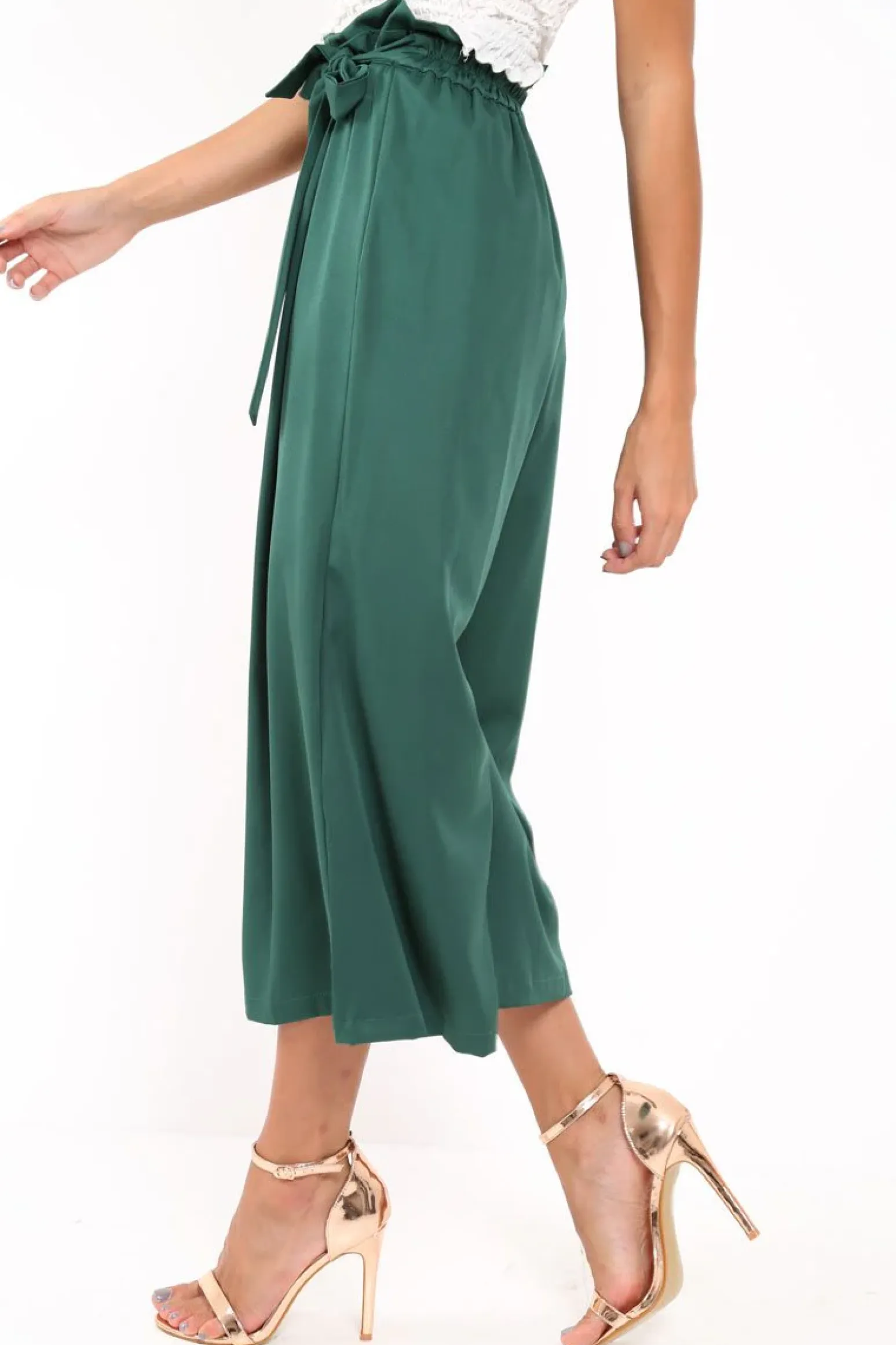 Rebellious Fashion Green Paper Bag Waist Culottes - Eris