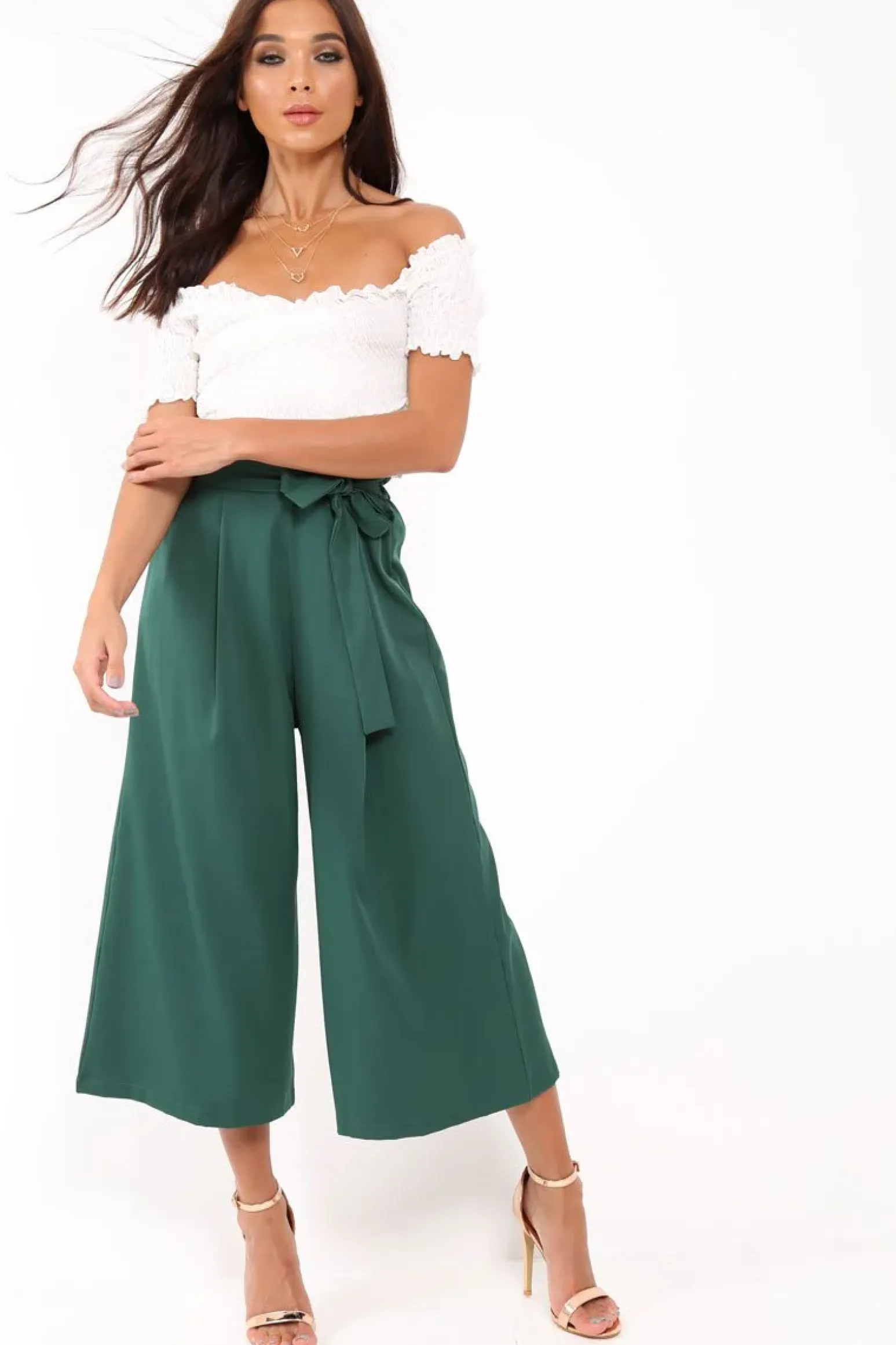 Rebellious Fashion Green Paper Bag Waist Culottes - Eris