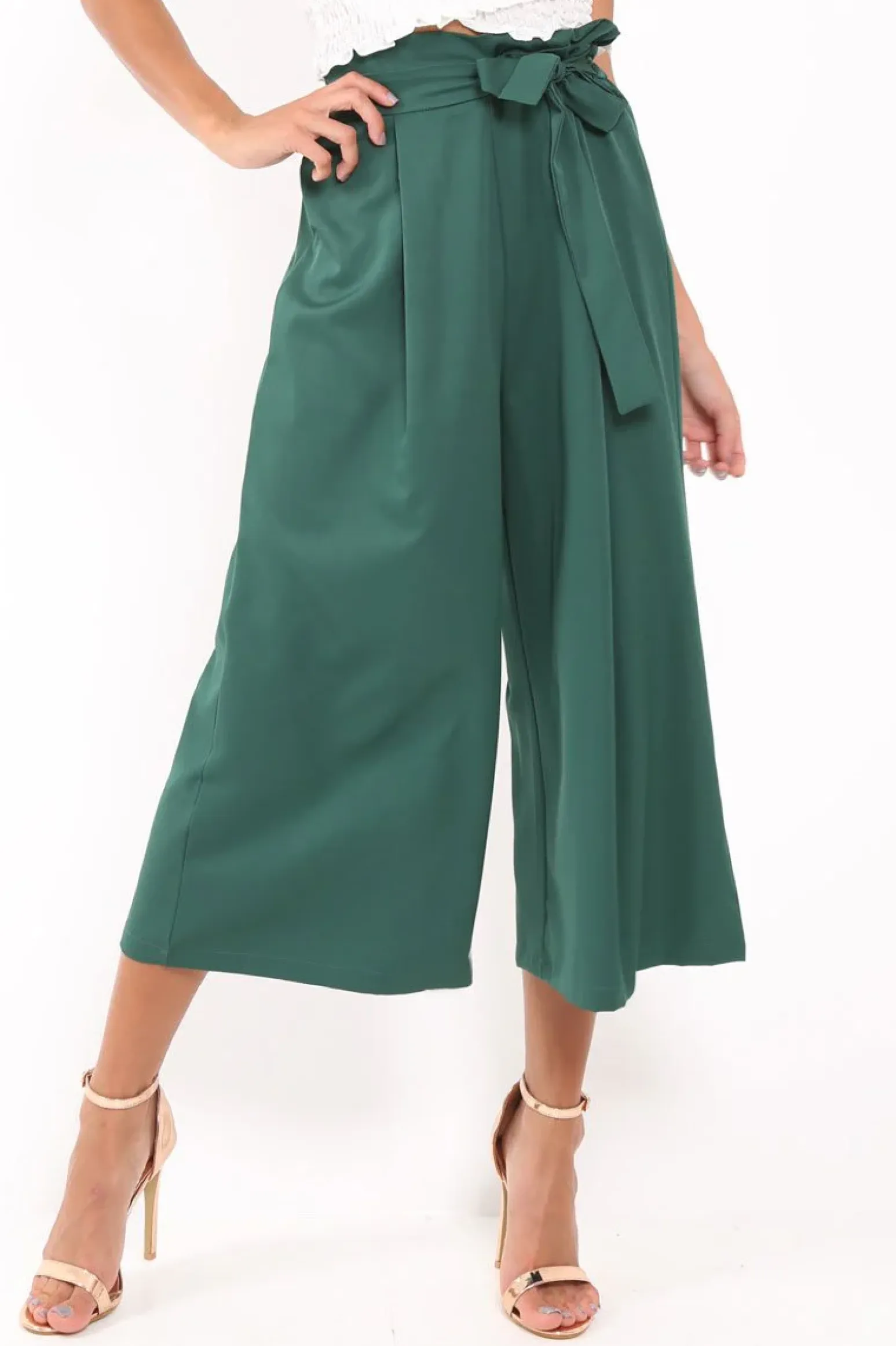 Rebellious Fashion Green Paper Bag Waist Culottes - Eris