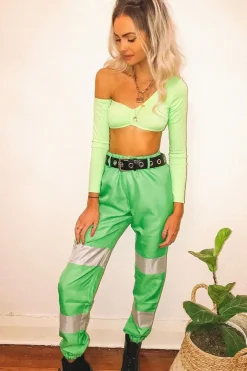Rebellious Fashion Green Reflective Belted Trousers - Gennie