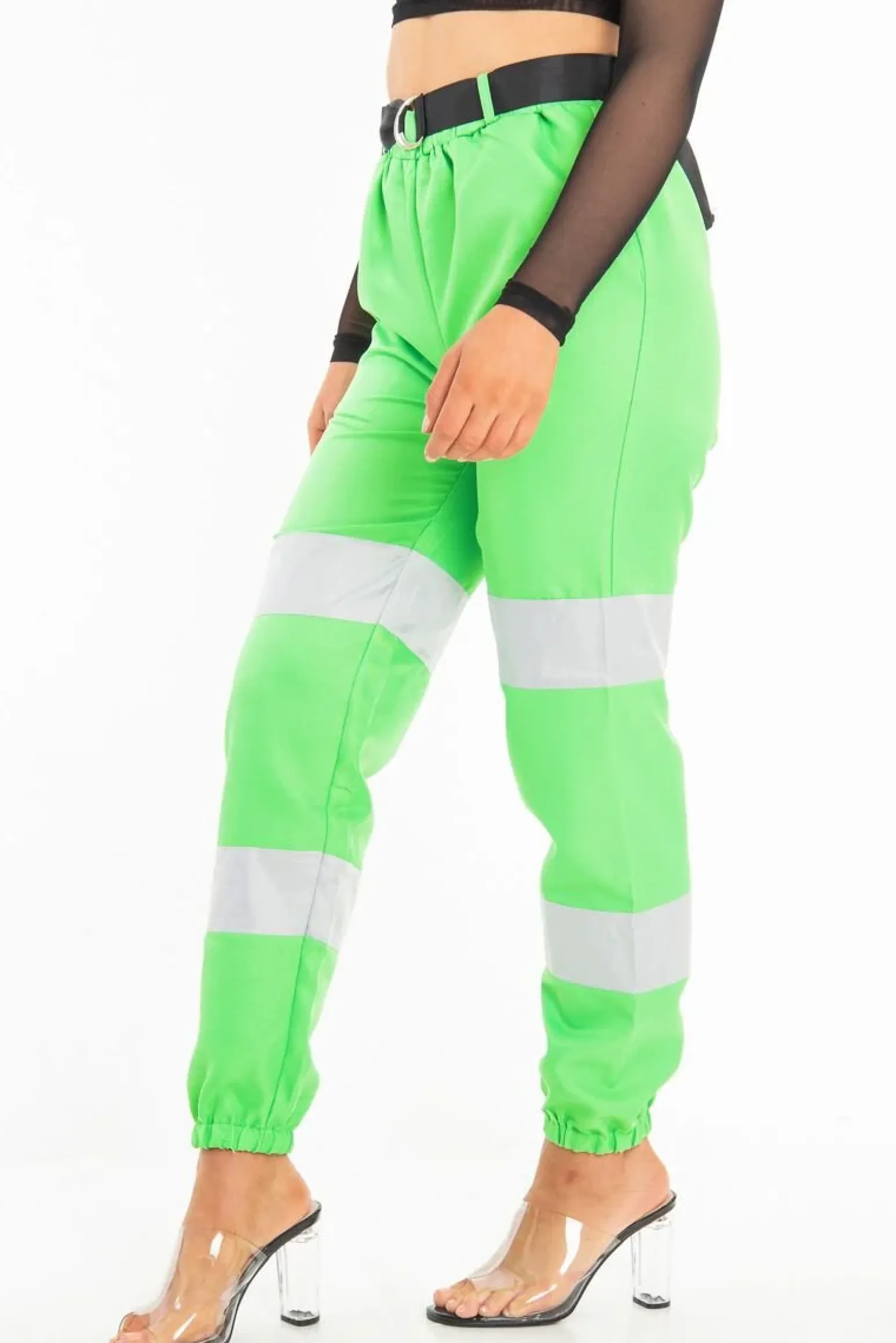 Rebellious Fashion Green Reflective Belted Trousers - Gennie