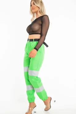 Rebellious Fashion Green Reflective Belted Trousers - Gennie