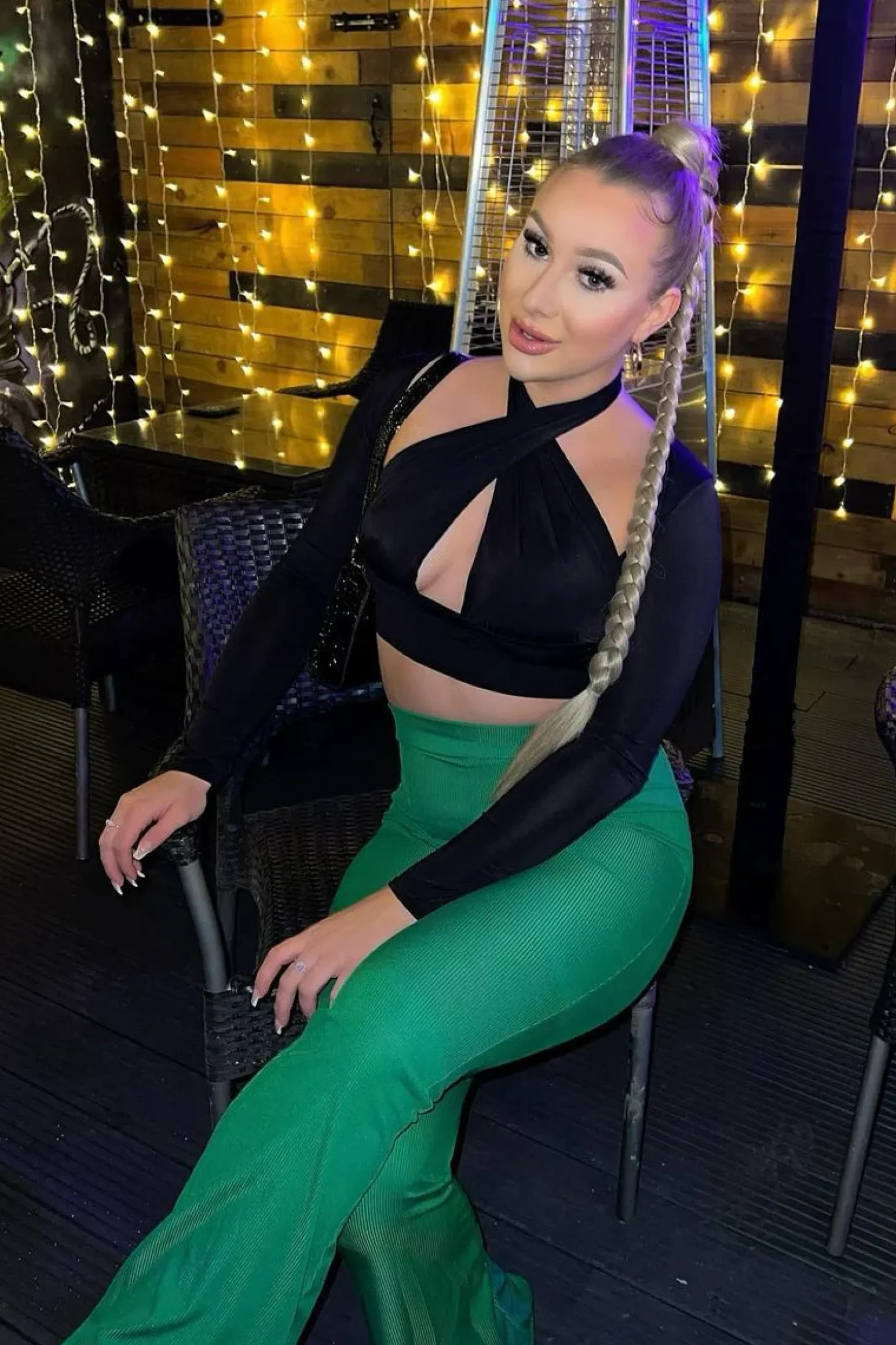 Rebellious Fashion Green Ribbed Flare Trousers - Jori