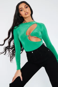 Rebellious Fashion Green Ring Detail Bodysuit - Essie