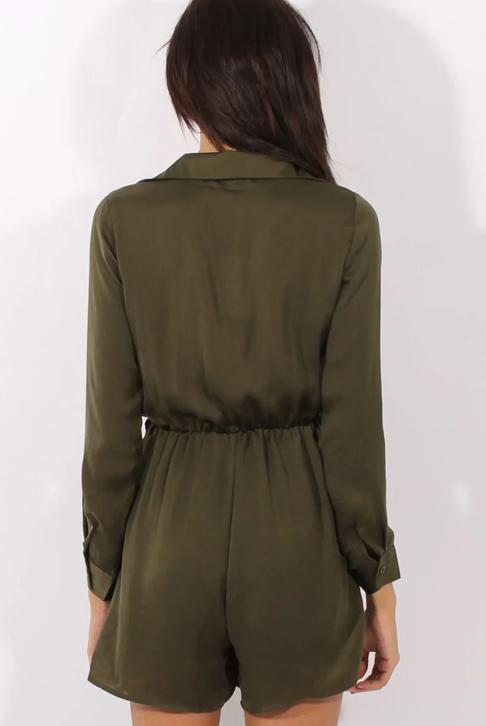 Rebellious Fashion Green Satin Plunge Knot Playsuit - Candy