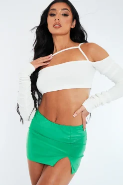 Rebellious Fashion Green Slinky Slit Hem Micro Mini Skirt - Jaya
