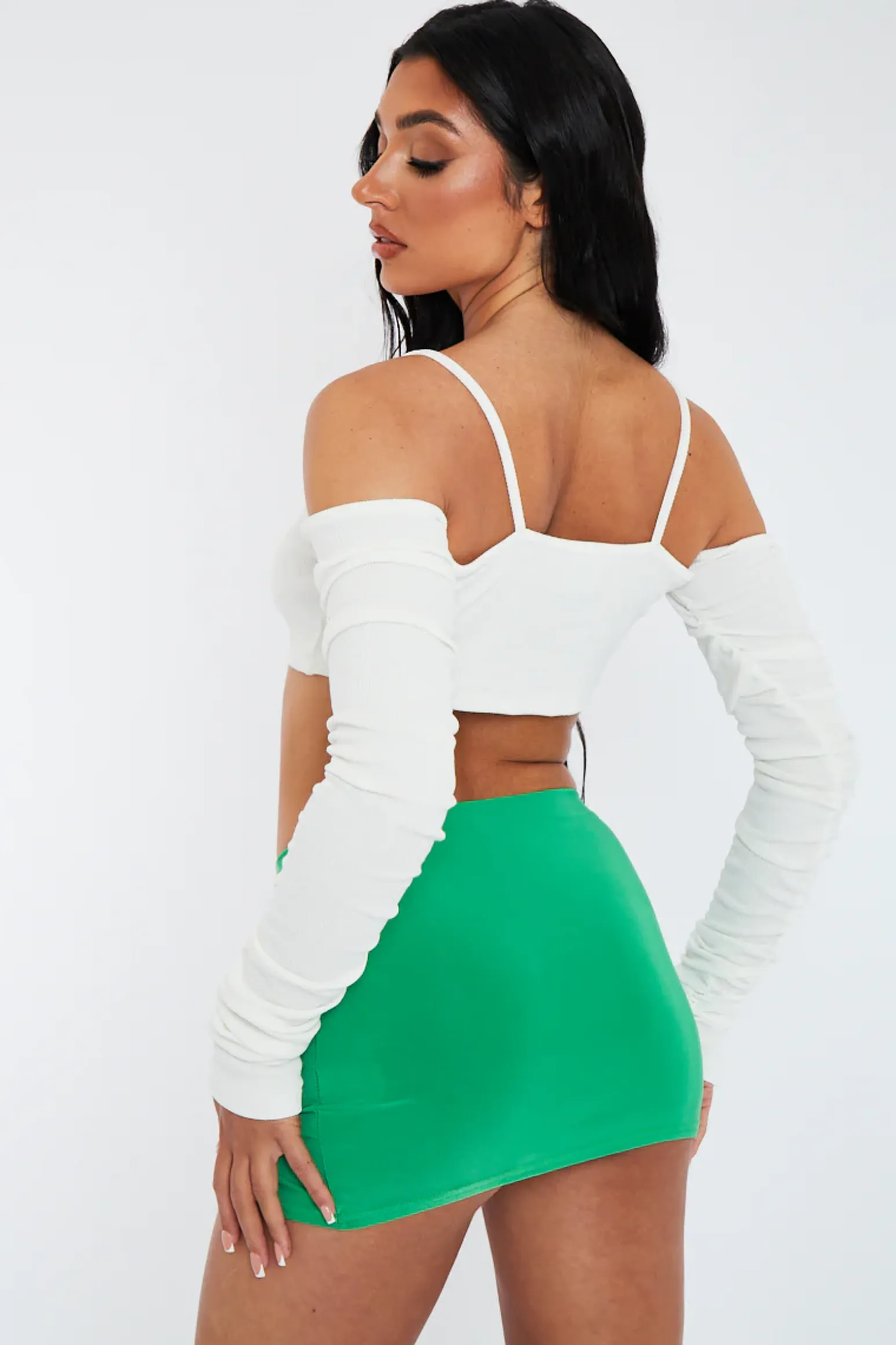 Rebellious Fashion Green Slinky Slit Hem Micro Mini Skirt - Jaya