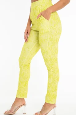 Rebellious Fashion Green Snake Print Crepe Tapered Trousers - Giulia