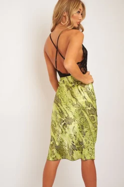 Rebellious Fashion Green Snake Satin Midi Skirt - Klover