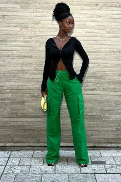 Rebellious Fashion Green Straight Leg Cargo Trousers - Aida
