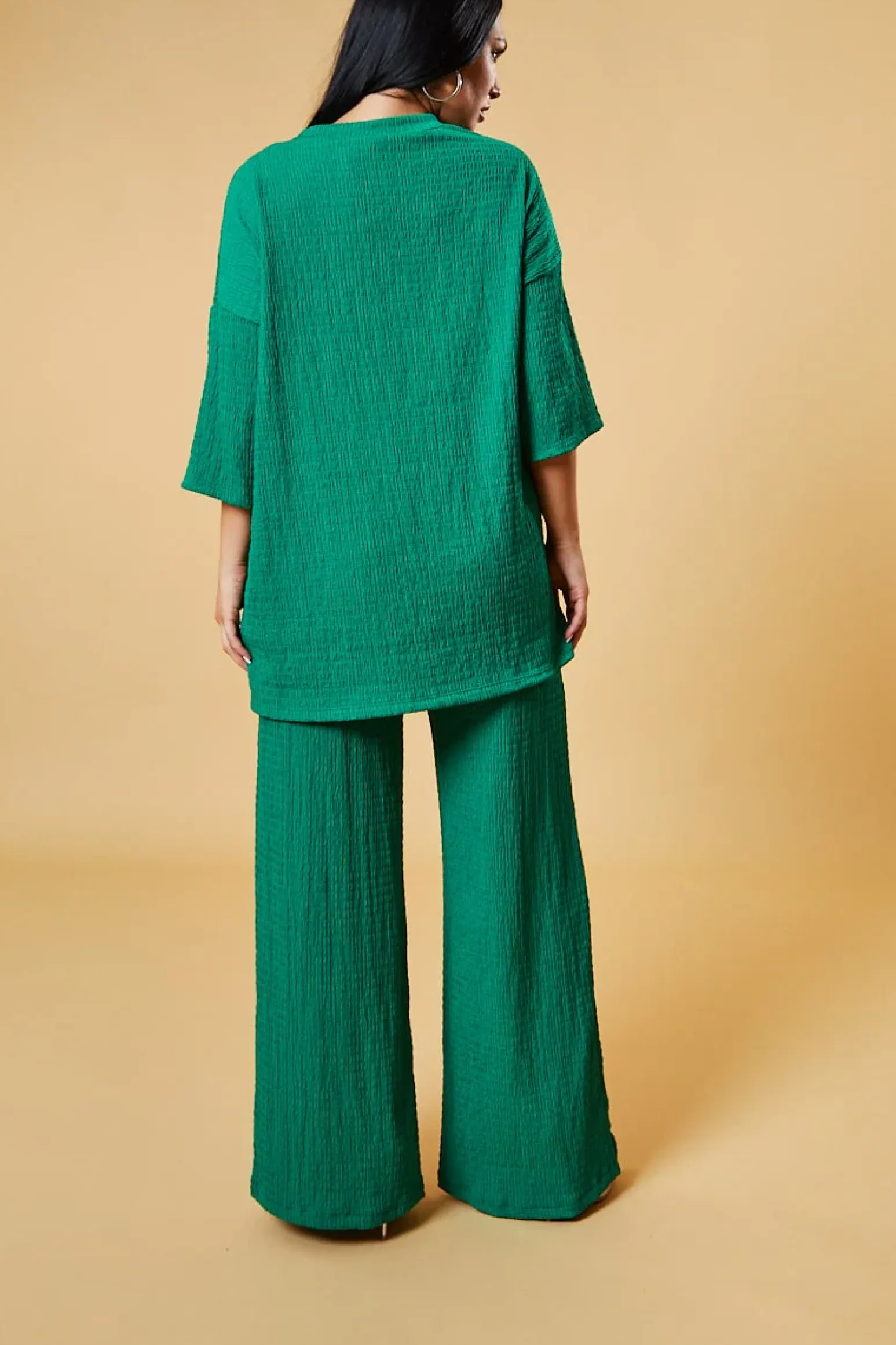 Rebellious Fashion Green Textured Knit Trousers & Oversized Top Co-ord Set - Cecelia