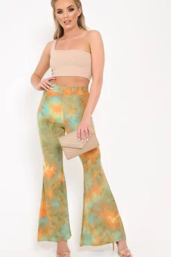 Rebellious Fashion Green Tie Dye Flares - Akyla