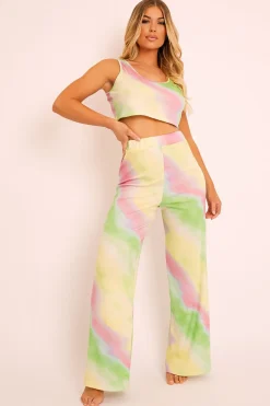Rebellious Fashion Green Tie-Dye Ribbed Vest Loungewear Co-ord - Alaire