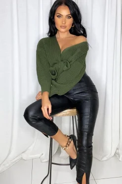 Rebellious Fashion Green Wrap Tie Details Cardigan - Lucy