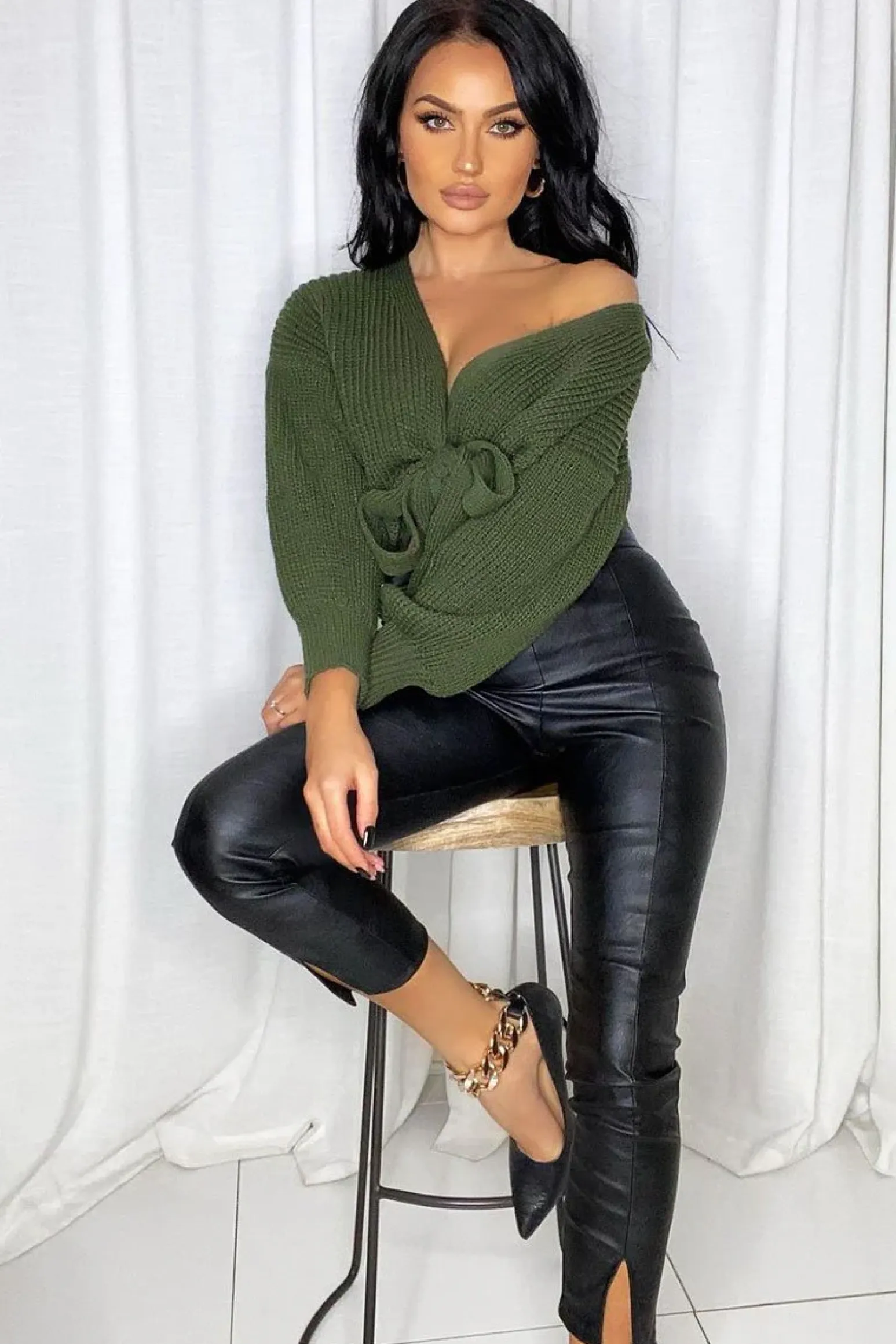 Rebellious Fashion Green Wrap Tie Details Cardigan - Lucy