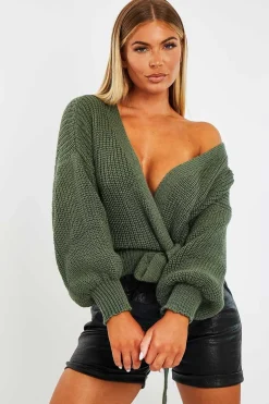 Rebellious Fashion Green Wrap Tie Details Cardigan - Lucy