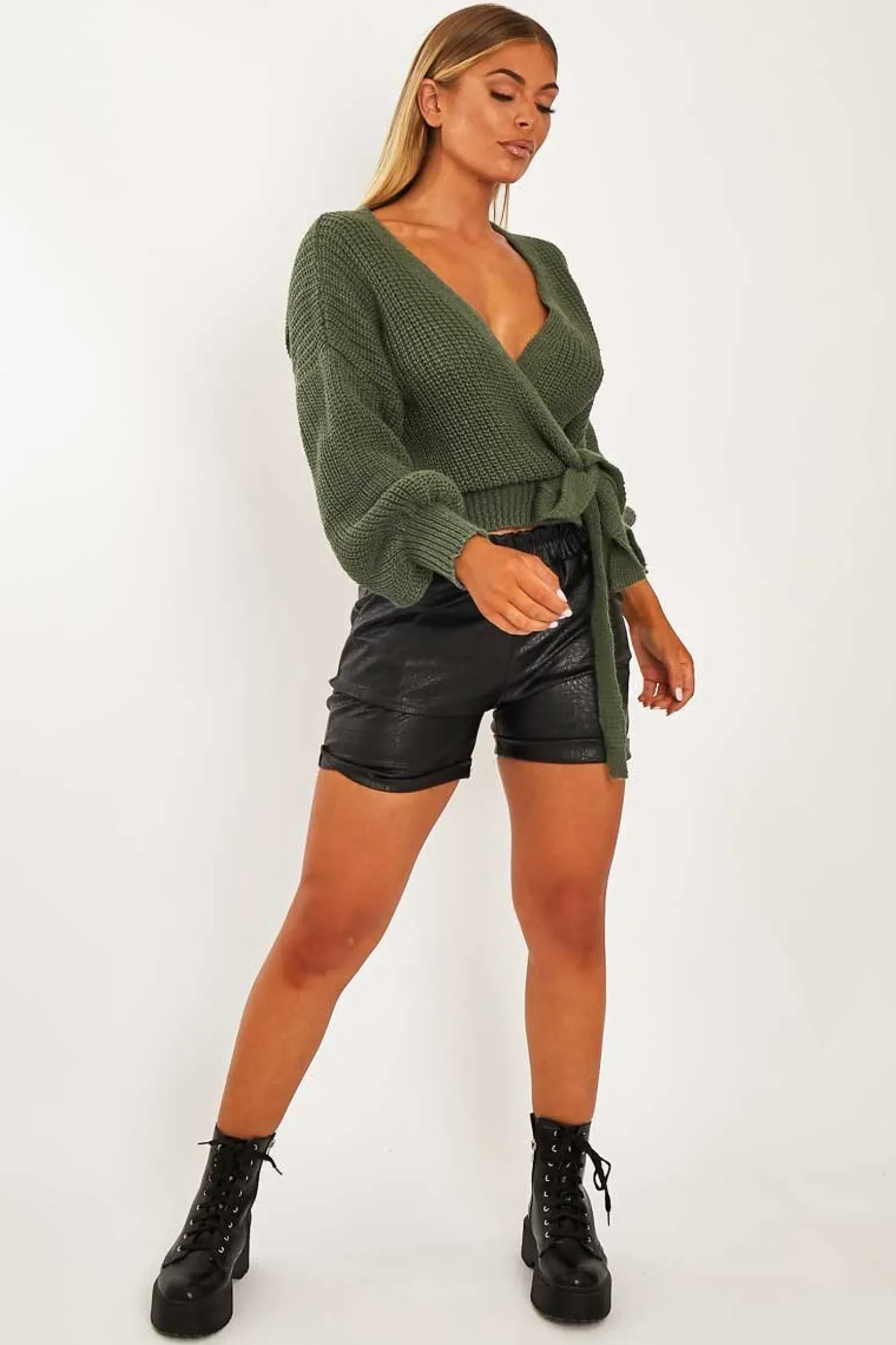 Rebellious Fashion Green Wrap Tie Details Cardigan - Lucy