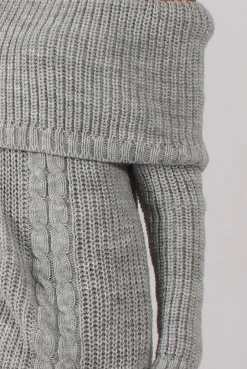 Rebellious Fashion Grey Bardot Heavy Knit Jumper Dress - Suzy