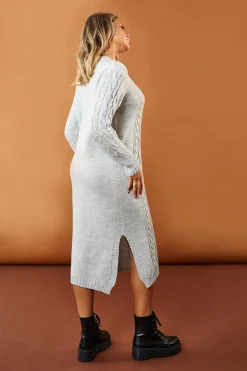 Rebellious Fashion Grey Cabled Knit Oversized Midi Dress - Susan