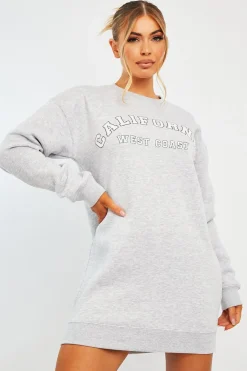 Rebellious Fashion Grey California Slogan Sweater Mini Dress - Immi