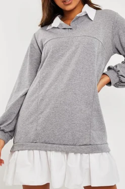 Rebellious Fashion Grey Oversized Jumper Shirt Dress - Islah