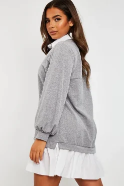 Rebellious Fashion Grey Oversized Jumper Shirt Dress - Islah