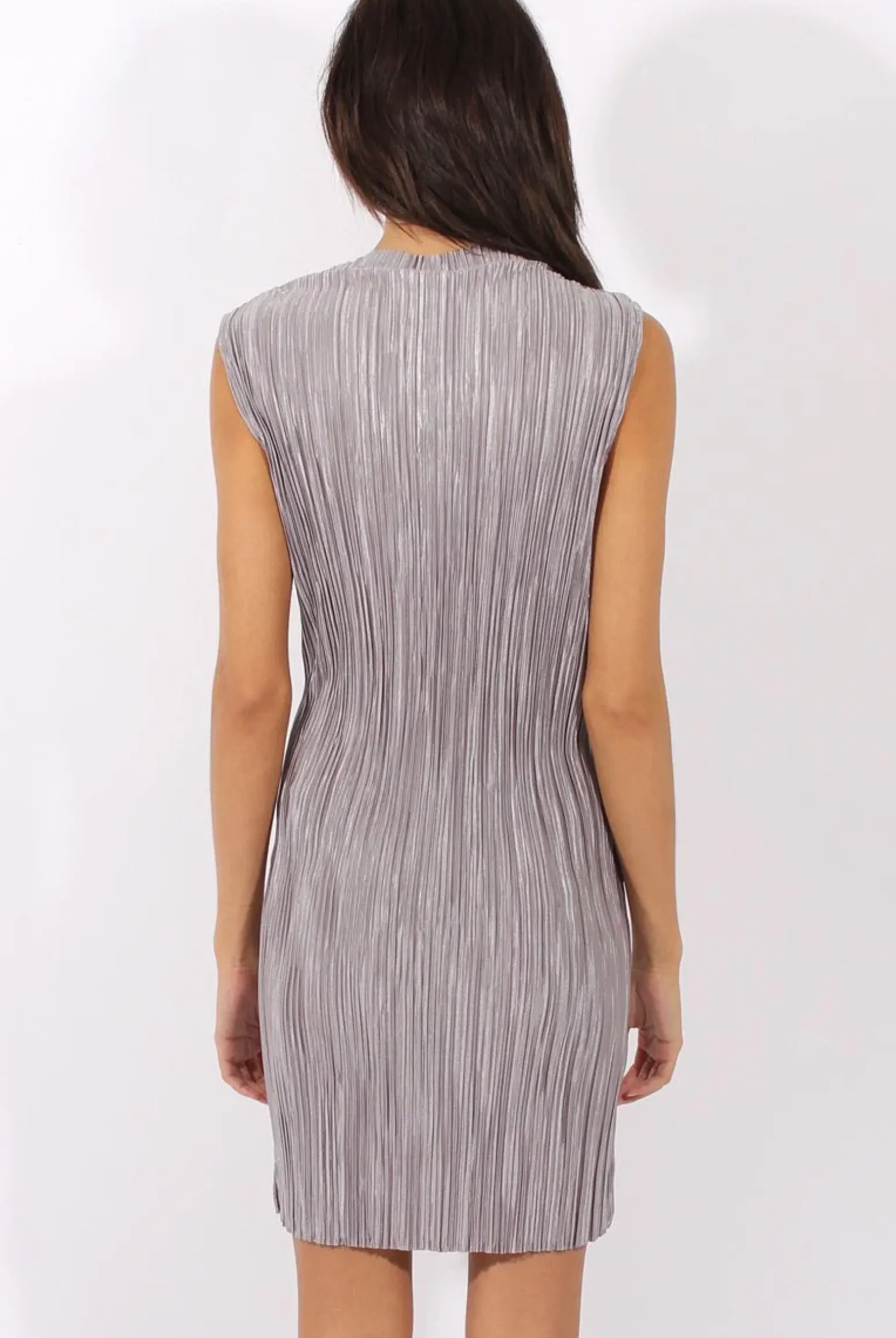 Rebellious Fashion Grey Pleated Bodycon Midi Dress - Mistie