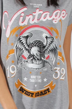 Rebellious Fashion Grey Vintage Eagle T-Shirt Dress - Eloise